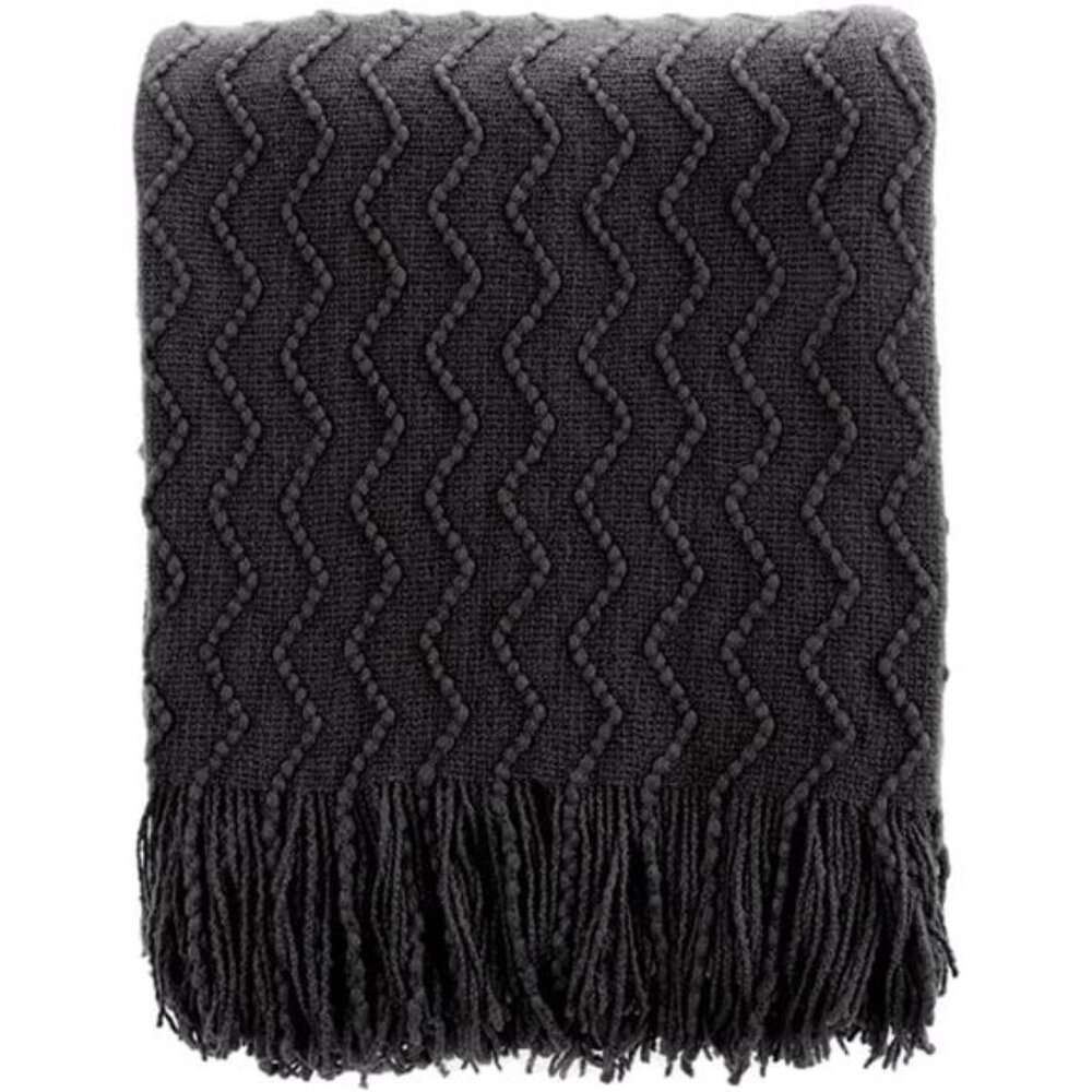 HOME Black Throw Blanket for Couch, Boho Throws for Home Decor, Soft